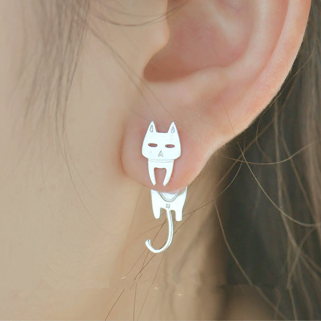 Cat and Fish Stud Earrings for Girls Solid Sterling Silver Enamel Kitty Animal Ear Studs jewellery Gifts for Kids