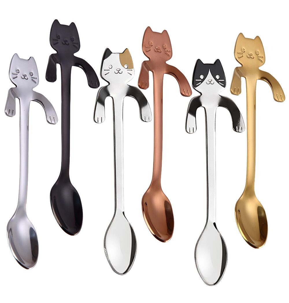 5 Colors Cute Little Cats Long Spoon Tableware Kitchen Gadgets