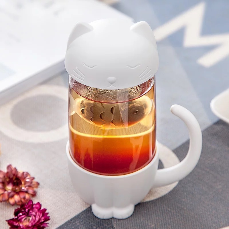 Single-Serve Tea Maker - Cat Cup with Fish Strainer - The Cultured Cat